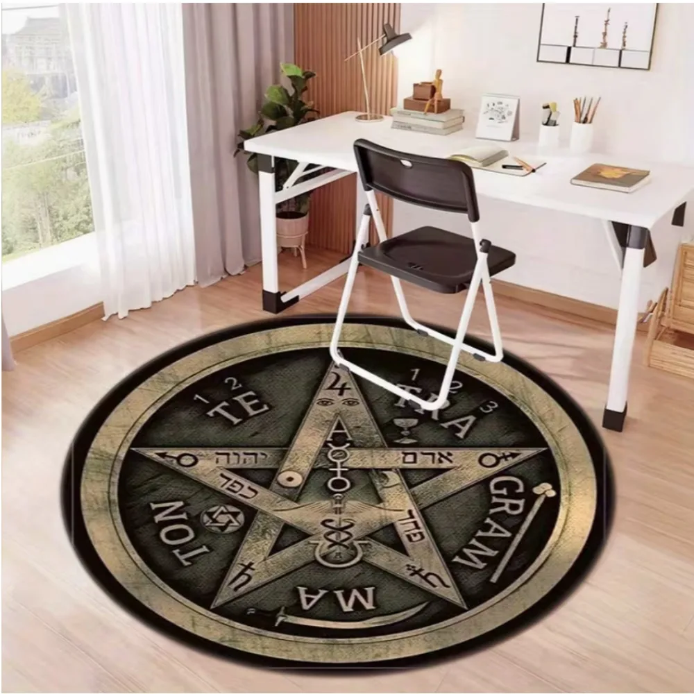 Vintage Rune Alchemy Pentagram Rug Non Slip Soft Easy To Clean for Study Room Home Vacation Villa Practical Floor Mat  Home Rug