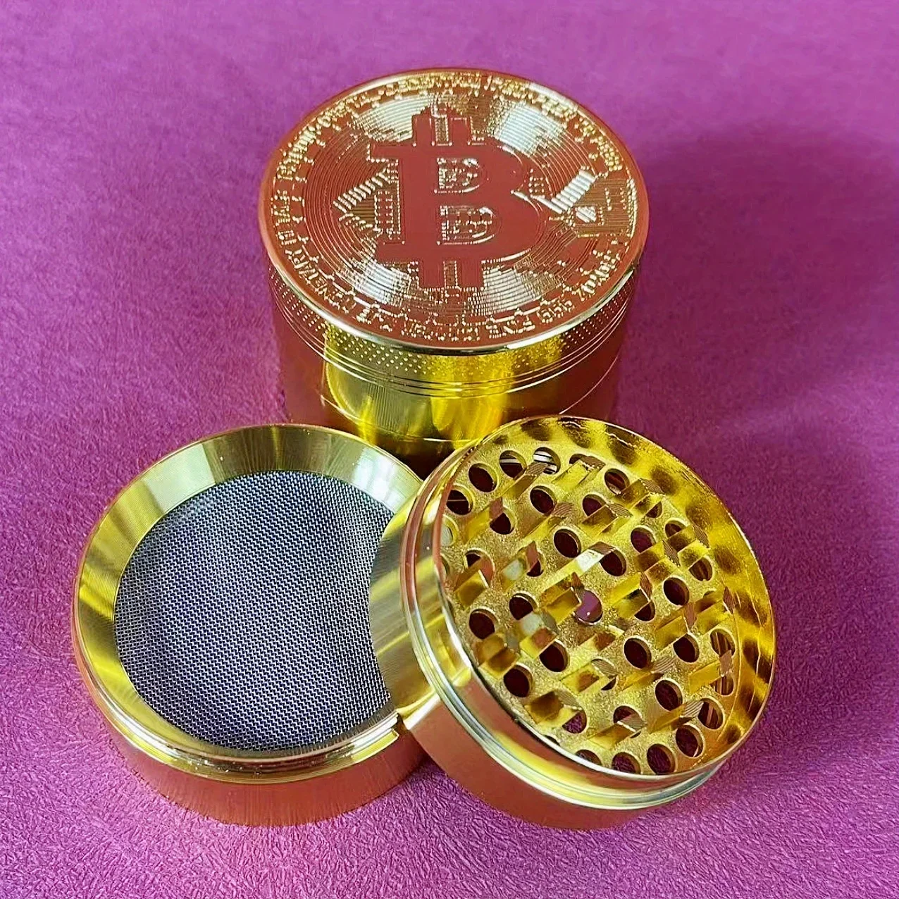 2/2.5inch Gold Bitcoin Herb Grinder Grain Spice Mill Pepper Salt Mortar Tobacco Grass Grinder Cigarette Accessories Kitchen Tool