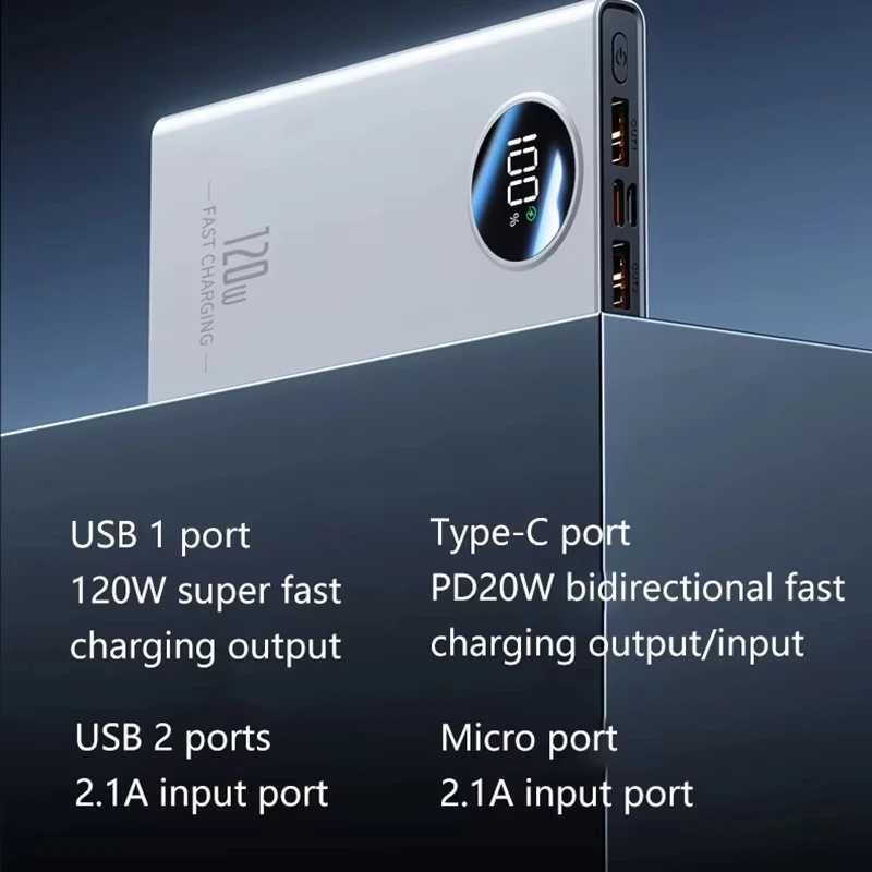 Xiaomi 50000mAh Large Capacity Portable Power Bank 120W Fast Charging Power Bank Thin Battery Charger for IPhone Samsung Huawei