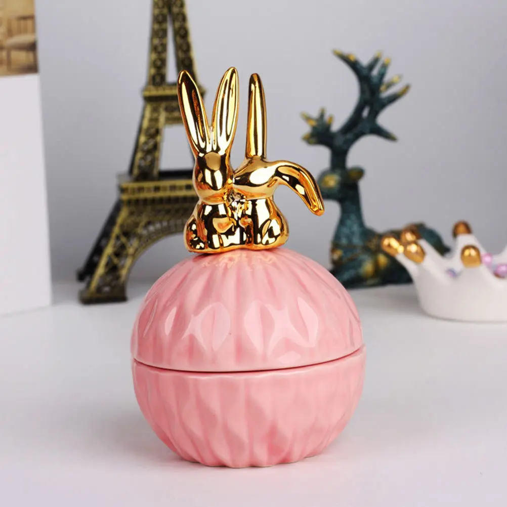 Ceramic Ring Jewelry Box Pink Candy Container Creative Storage for Candy Snacks Gift Bottle Party Decor