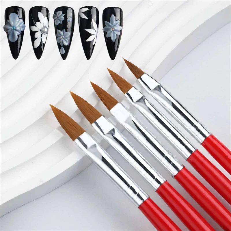 

5pcs/set Black Red Acrylic Nail Brush Drawing Carving UV LED Gel Polish Nail Art Pen For Nail Design DIY Manicure Tools