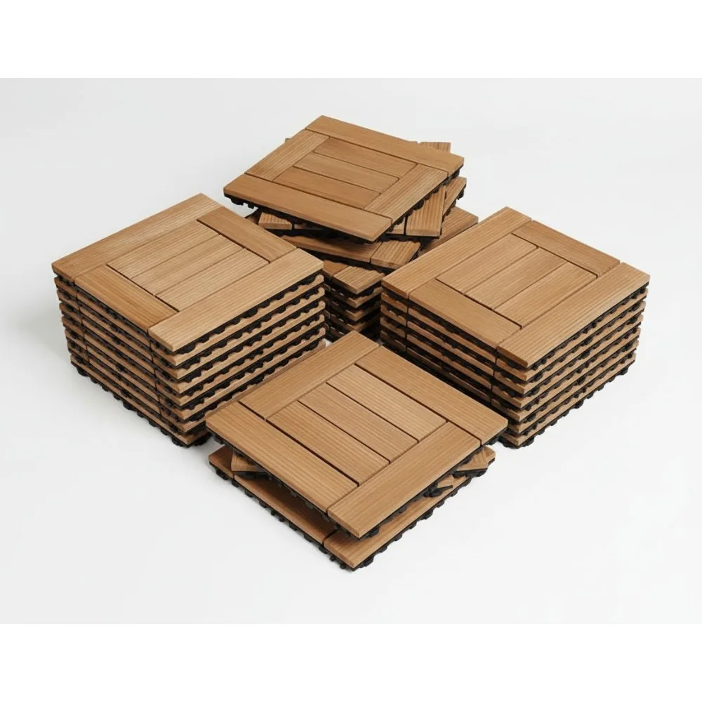 

27PCS Interlocking Wood Deck Tiles Solid Wood Plastic Indoor Outdoor Patio Flooring 12x12in