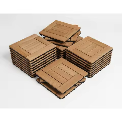 27PCS Interlocking Wood Deck Tiles Solid Wood Plastic Indoor Outdoor Patio Flooring 12x12in