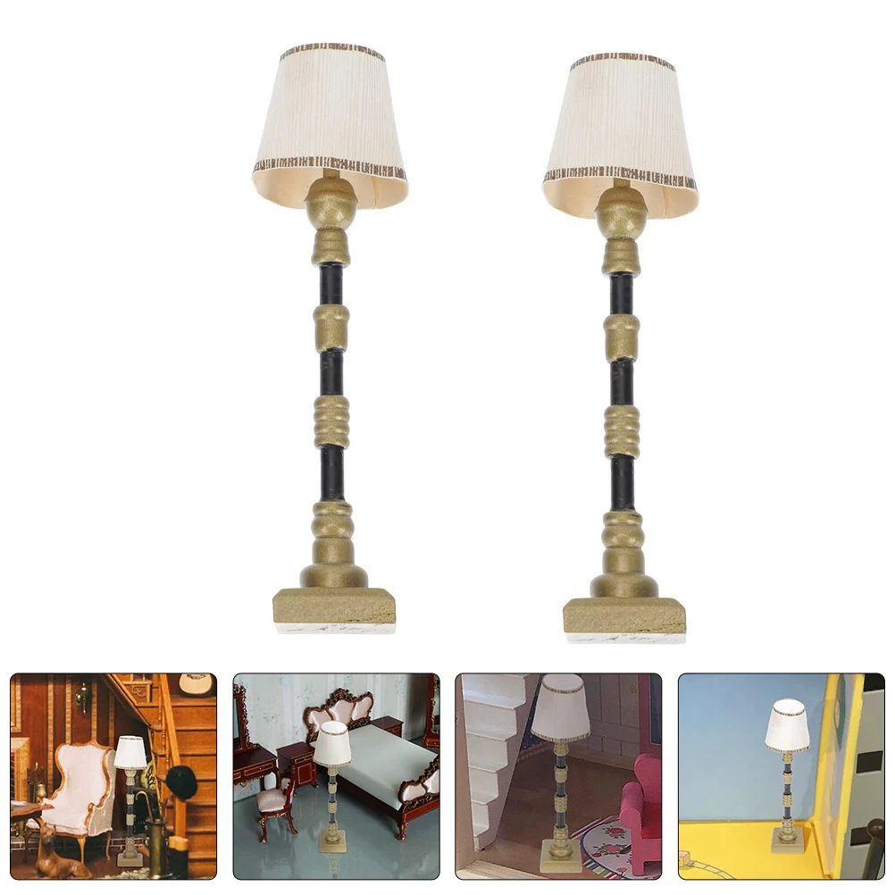 

2 Pcs House Floor Lamp Dollhouse Miniature Table Lights Micro Landscape Furniture Adornment Creative Bedside Child