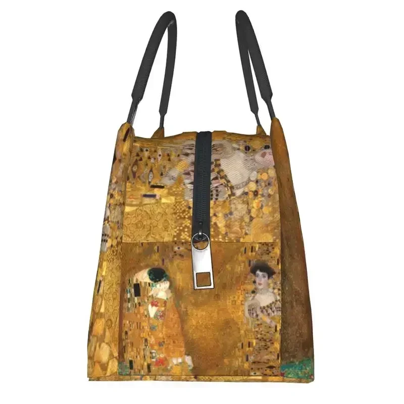 Gustav Klimt Insulated Lunch Bags for Women Leakproof Woman In Gold Cooler Thermal Lunch Tote Beach Camping Travel Shoulder Bag