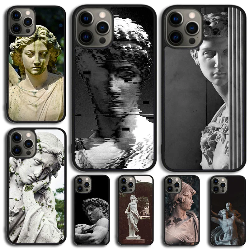 Vintage Plaster Statue David aesthetic Art Phone Case For iPhone 15 16 14 XR XS 11 12 13 Mini Pro MAX Plus