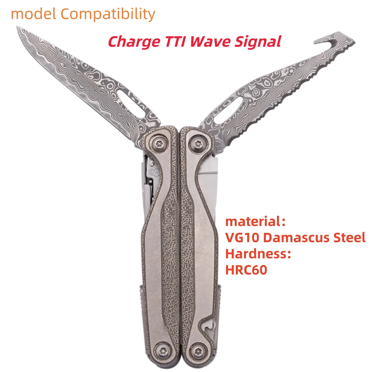 VG10 Damaststahl Ersatzteil Klinge für Leatherman TTI Wellensignal Hauptgezahntes Messer DIY Zubehör