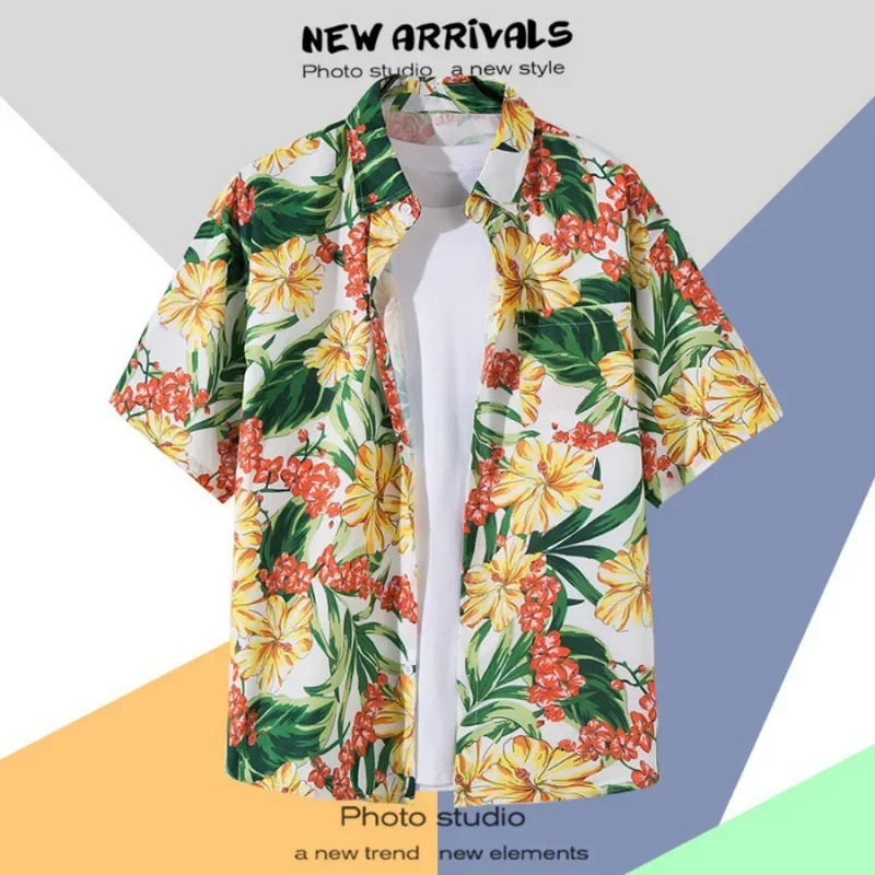 Zomer heren bedrukt overhemd met korte mouwen Strandvakantie Hawaiiaans bloemenshirt Ins Wind Retro Trend Knappe jas Herenkleding