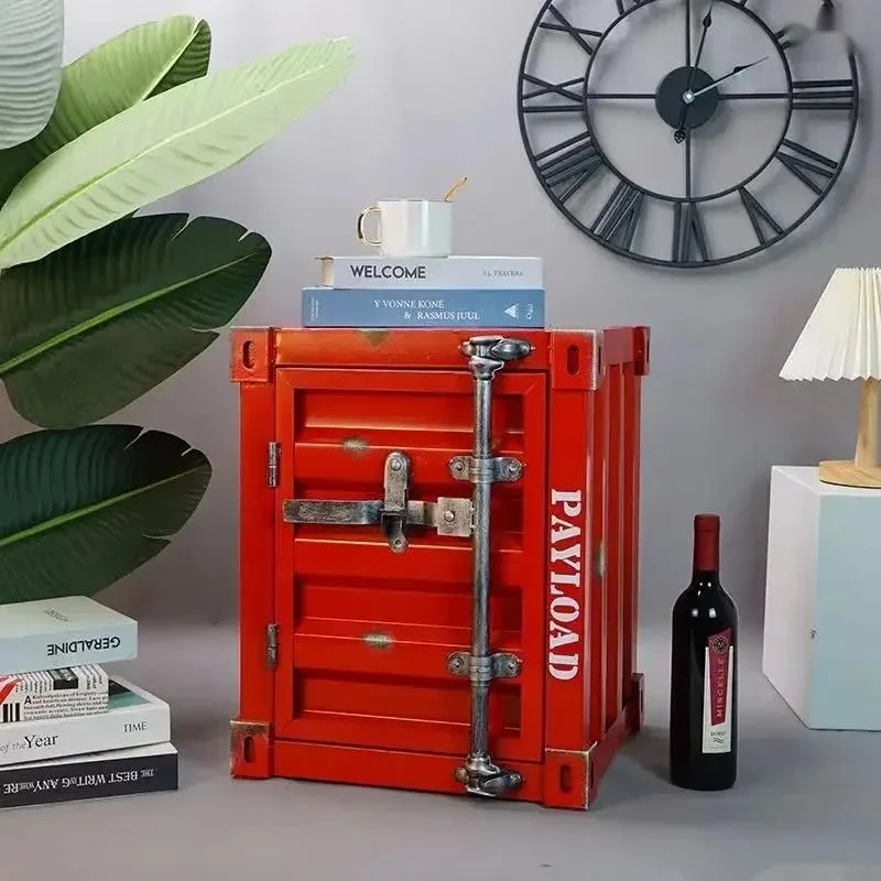 

Style Metal Storage Cabinet Industrial Bedside Container Table Window Decor Exhibit Coffee Shop Storage Box Bedroom Furniture