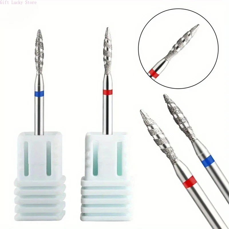 เล็บเท้าเพชร Burrs สําหรับไฟฟ้า Polisher อุปกรณ์เสริมเครื่องมือ 1/2 ชิ้น/กล่อง Tornado เปลวไฟเพชรเจาะเล็บ Bit Milling Cutters