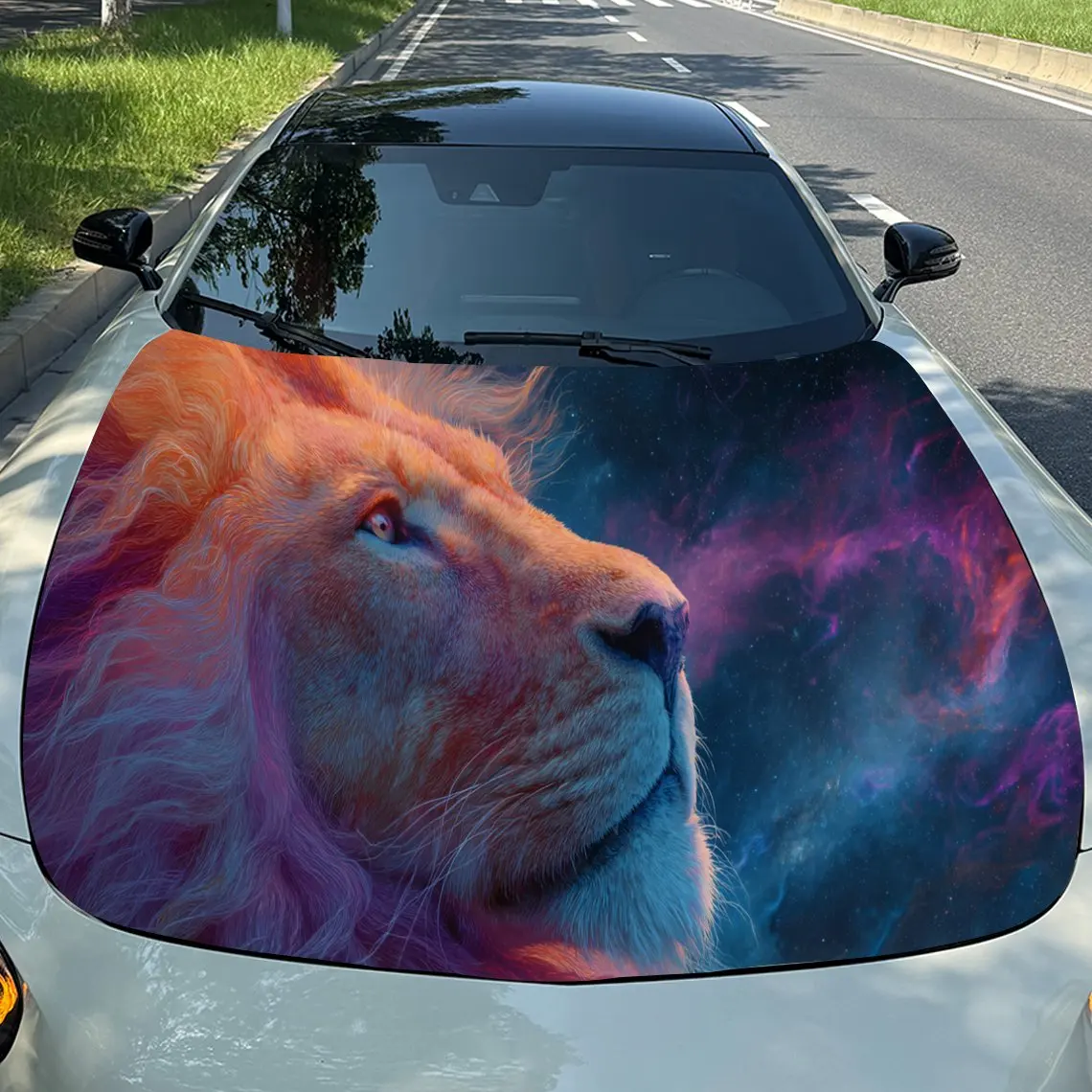 

Epic Nebula Lion Car Hood Stickers - Self-Adhesive, Waterproof and Durable Vinyl Wrap, Decorate And Protect Your Car - The Gift