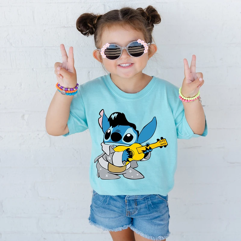 Stitch Bedrukt Kids T-Shirt Blauw Casual Tops Zomer Kinder Katoenen Korte Mouwen Geschikt Voor Jongens En Meisjes