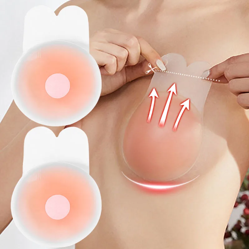 

Lift Up Silicone Nipple Cover Rabbit Ears Bra Sticker Adhesive Invisible Bra Breast Pasty Chest Petals Reusable Strapless Bras