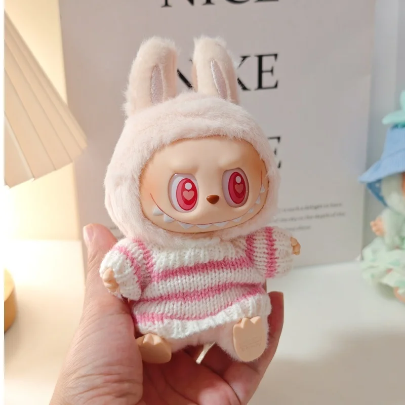 

Sweater Fashion Outfit Accessories Sitting Party Pink White Striped Sweater Cup Clothing For Labubu V1 V2 Idol Cute Doll Clothe