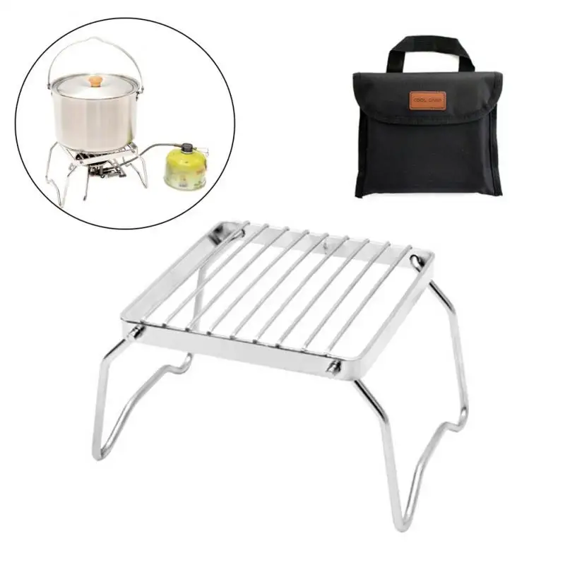 

Protable Stainless Steel BBQ Grill Foldable Stove Stand Rack Camping Pot Bracket Campfire Grill for Picnic With Storage Bag