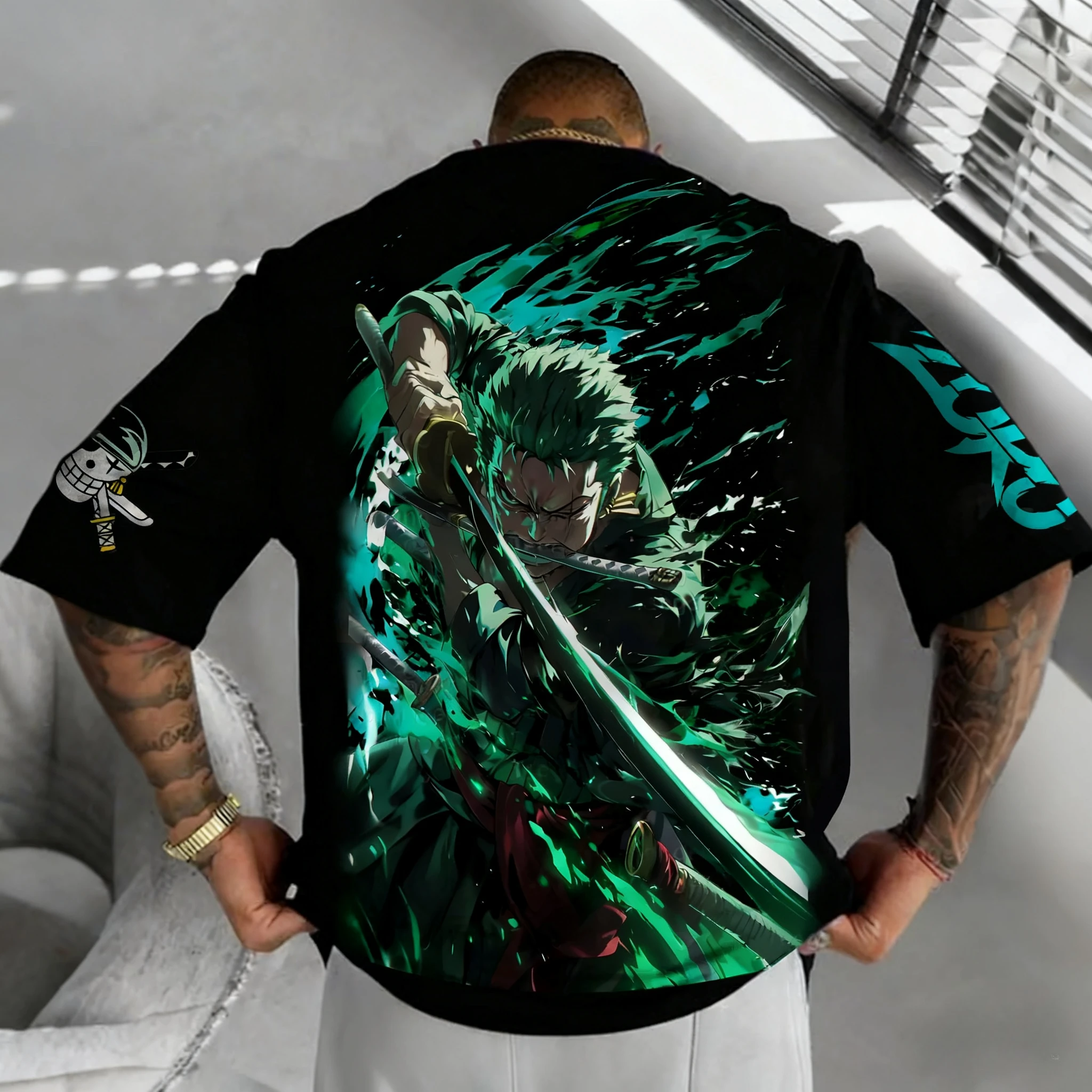 Bandai One Piece Luffy y Zoro Camiseta holgada, transpirable y deportiva de moda de verano 2026 de manga corta estampada para hombres y mujeres