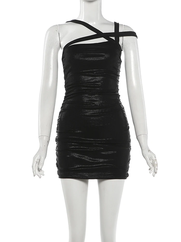 weird Puss Sexy Hollow Kleid Damenmode Kreuz-Schulterkragen Patchwork Rückenfrei Gerafftes Herbst-Trend-Party-Club-Pfirsich-Hüft-Bodycon – Detail 3