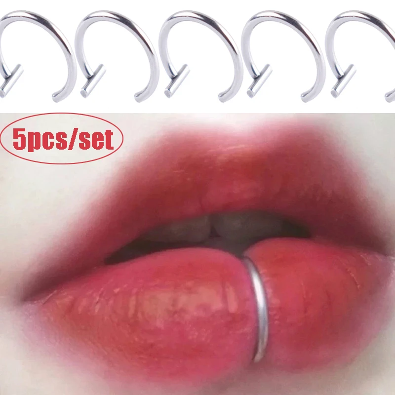 5Pcs Lip Nose Rings Neutral Punk Lip-shaped Ear Nose Clip Fake Diaphragm with Perforated Lip Hoop Body Jewelry Steel Ring