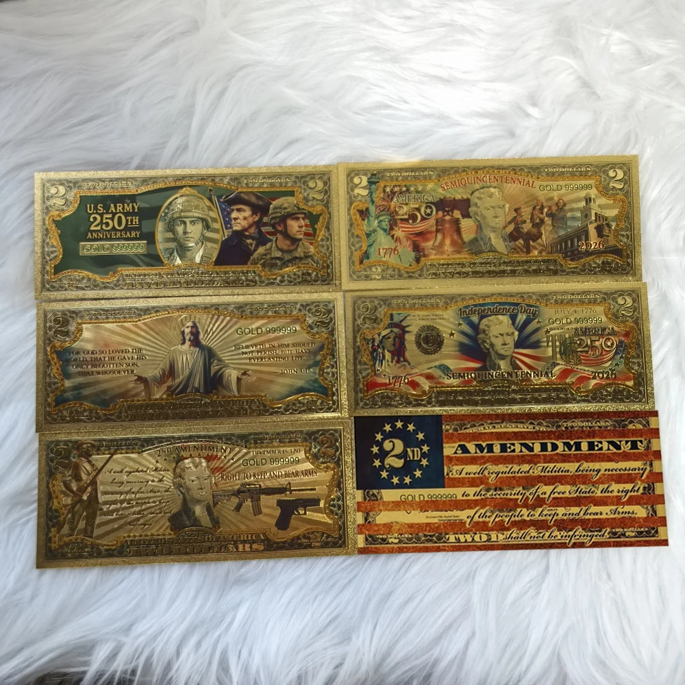 1/10 قطعة ذهبية 2025 دولار أمريكي مطلي بالذهب الأوراق النقدية الذهب 999999 الأوراق النقدية التذكارية ديكور المنزل هدية