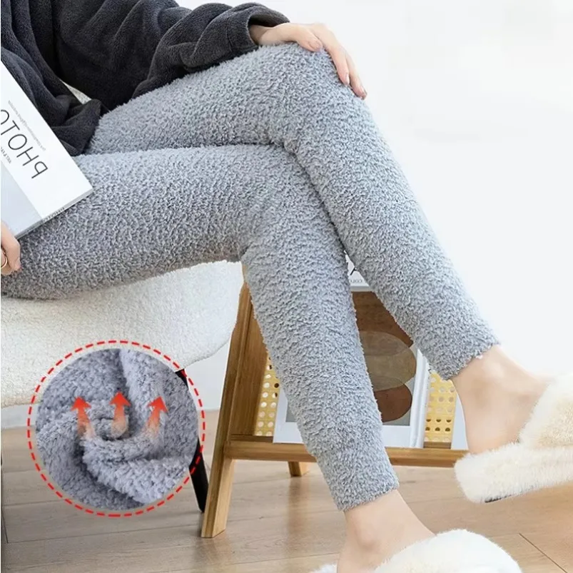 Winter Sleep Bottoms Women Warm Simple Coral Velvet Basic Ankle-length Thermal Pant Comfortable All-match Nightwear Sleepwear