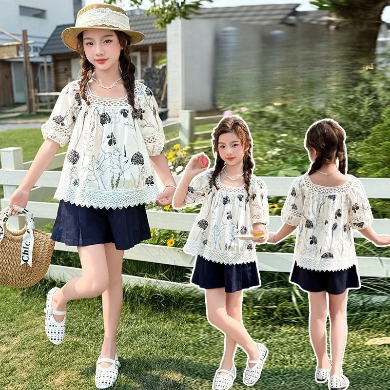 Girls' summer set 2026 new short style fashionable countryside style two-piece set