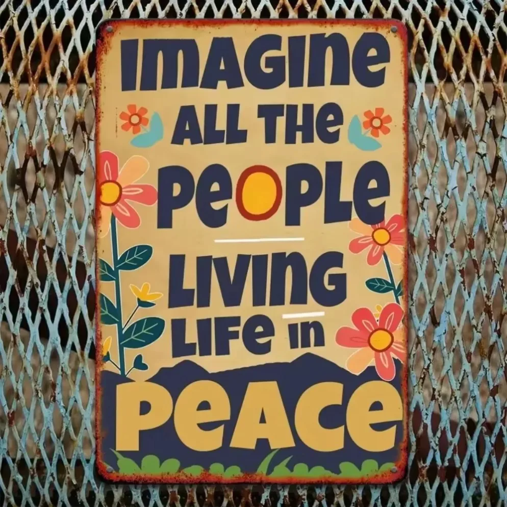 T"Retro 'Imagine All The People' Wall Art – Vintage Metal Sign | Peace-Themed Decor for Homes,Spaces & Music Lovers' Nooks"