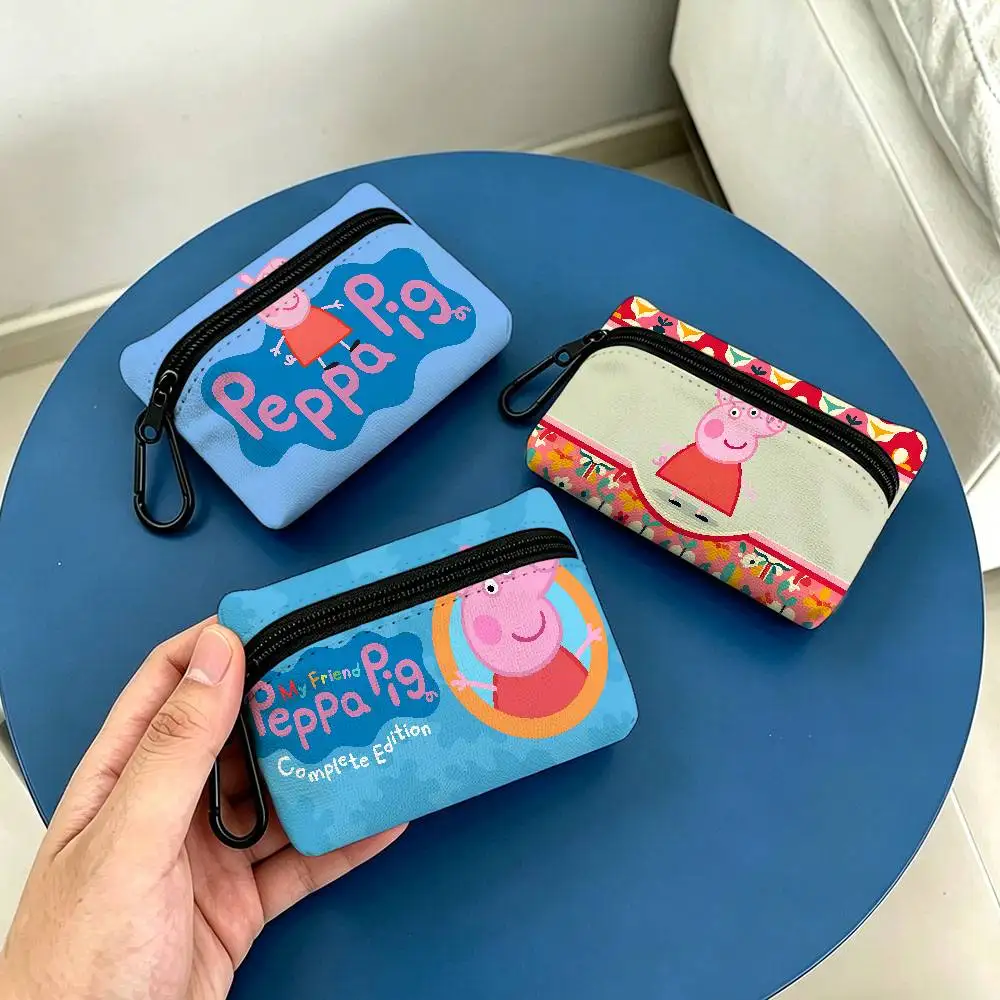 Cartoon Animation P-Peppas Pig Wear-resistant Oxford Cloth Coin Purse Portable Backpack Hanging Card Storage Bag
