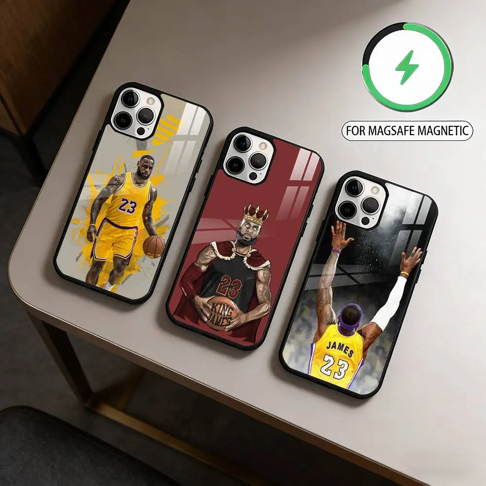 

L-Lebron James 23 Magnetic For Magsafe Wireless Charging Phone Case For iPhone17,16,15,14,13,12,11 Plus,Pro Max