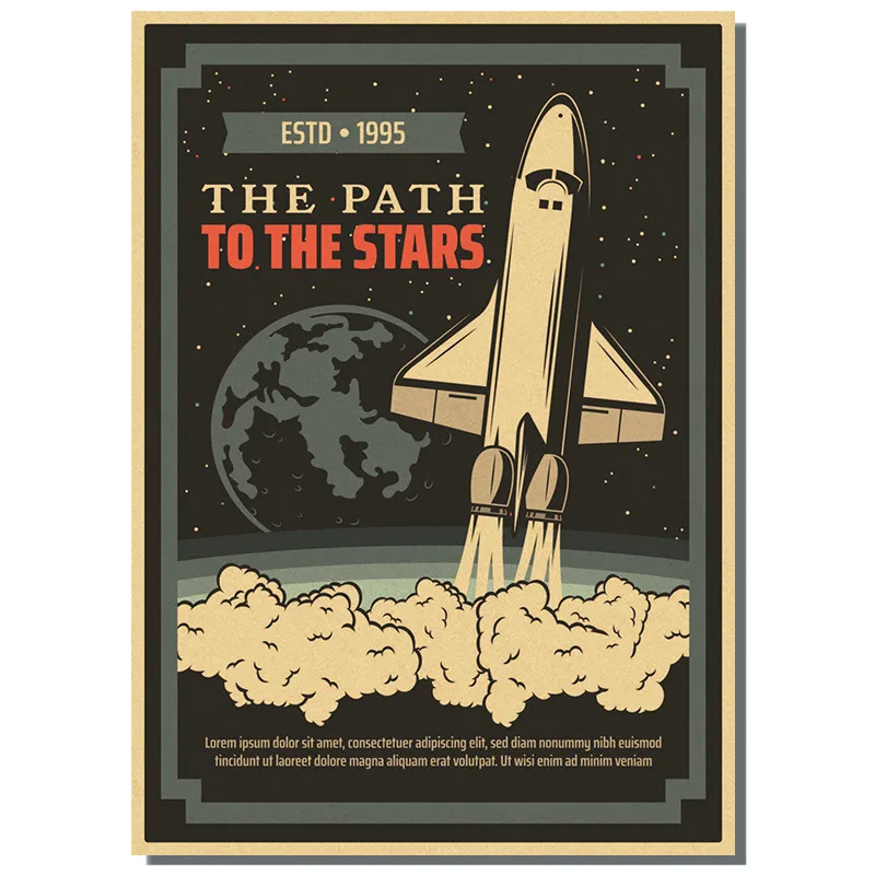 Vintage Space Astronauts Rocket Ufo Aliens Spacecraft Kraft Paper Posters and Prints Retro Space Wall Art Picture Home Decor