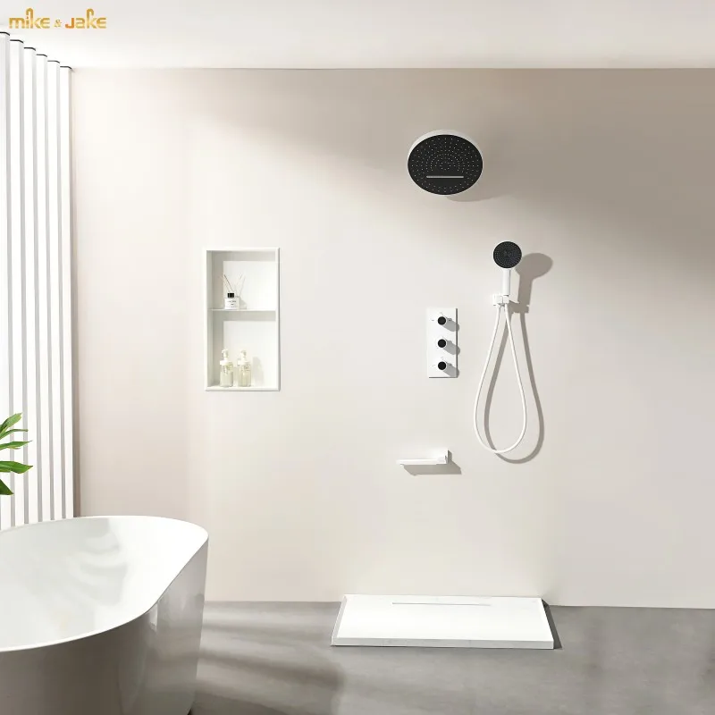 

White shower set Big rainfall brass shower mixer faucet Thermostatic Bathtub shower kit Luxury shower constant shower