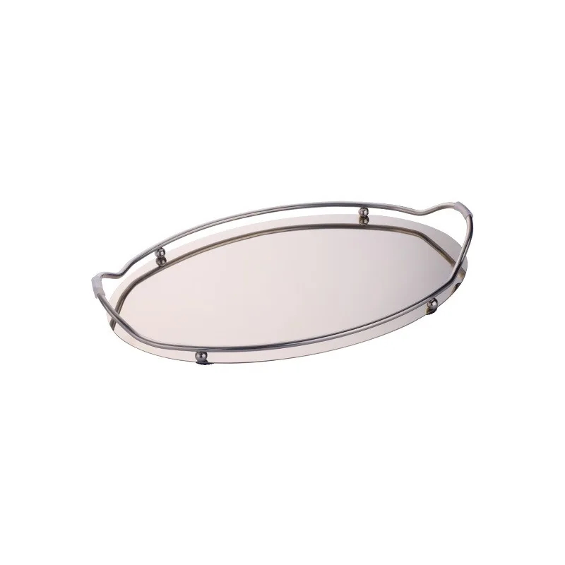 Stainless steel European tray, hotel binaural anti-drop oval tray, household living room