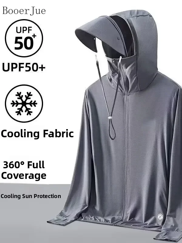 Men's UPF50+ Quick Dry Skin Jacket Sun Rain Protection Outerwear with Detachable Brim Cycling Camping Running Fishing Hunting