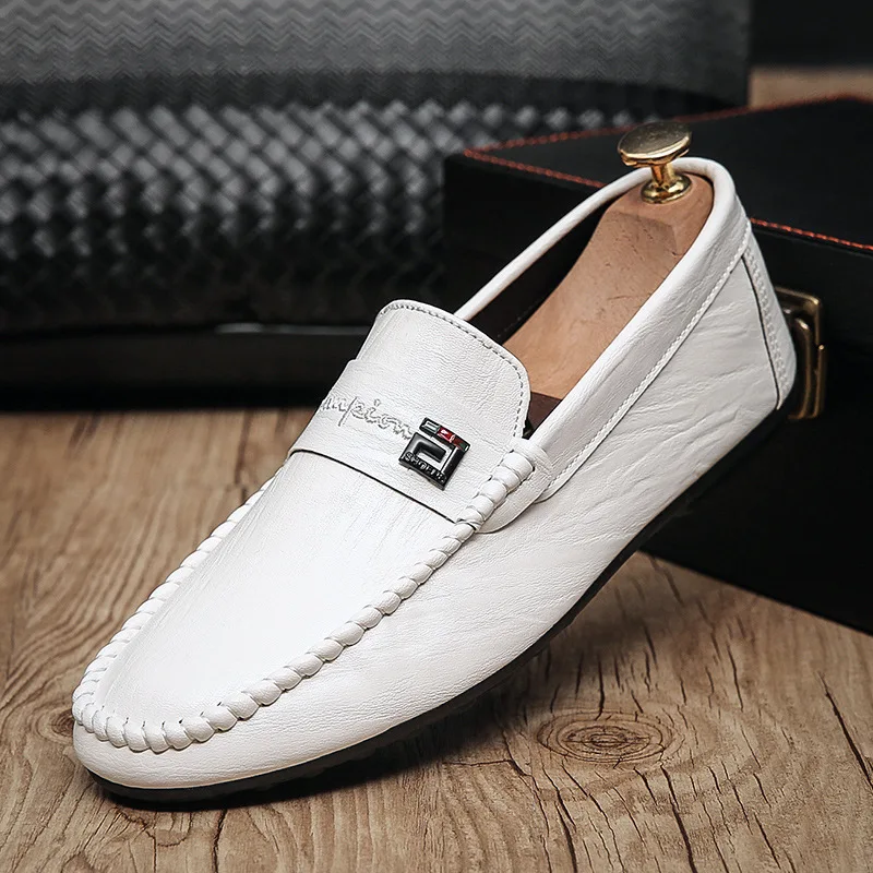 2022 Spring Autumn Men\'s Dress Shoes White Loafers Leather Casual Shoes Slip on Moccasin Shoes Fashion Men Shoes Design Shoes
