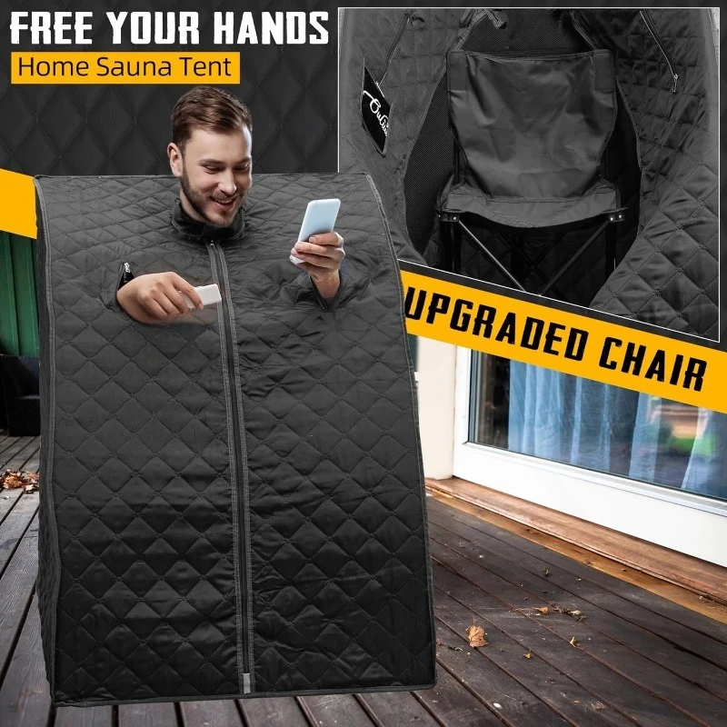 ساونا بالأشعة تحت الحمراء للمنزل، ساونا جافة محمولة مع وسادة للقدم للتدفئة، ساونا بالأشعة تحت الحمراء مع كرسي ساونا، 2.6 بوصة × 2.6 بوصة × 3.5 بوصة، أسود أ #5