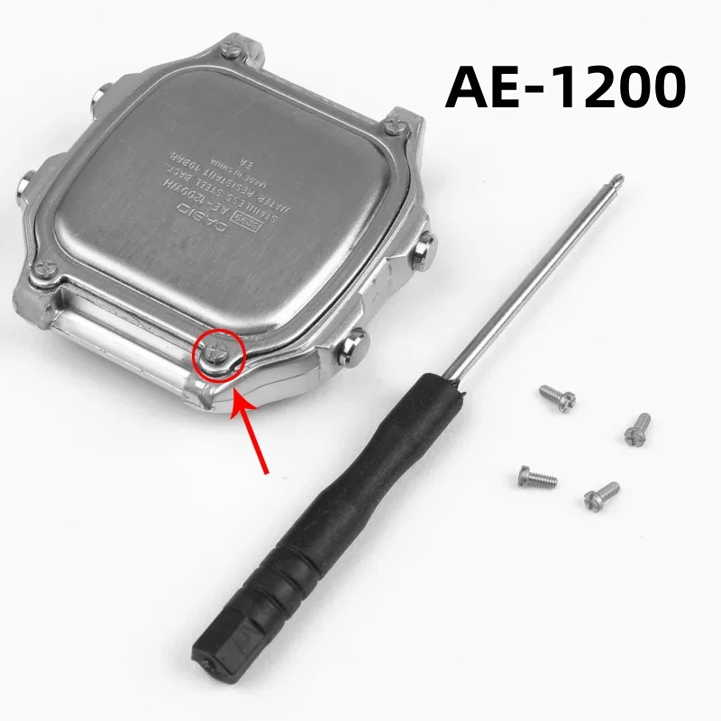 AE-1200 Watch Case Back Cover Screw for Casio AE1200 AE-1200WH AE1300 Stainless Steel Bottom Cover Cross 4pcs Screws with Tools