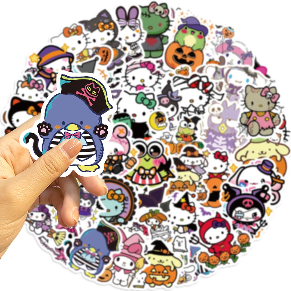 10/30/52 pçs halloween q versão bonito sanrio adesivos kawaii graffiti decoração guitarra portátil mala decalque à prova dwaterproof água crianças brinquedo