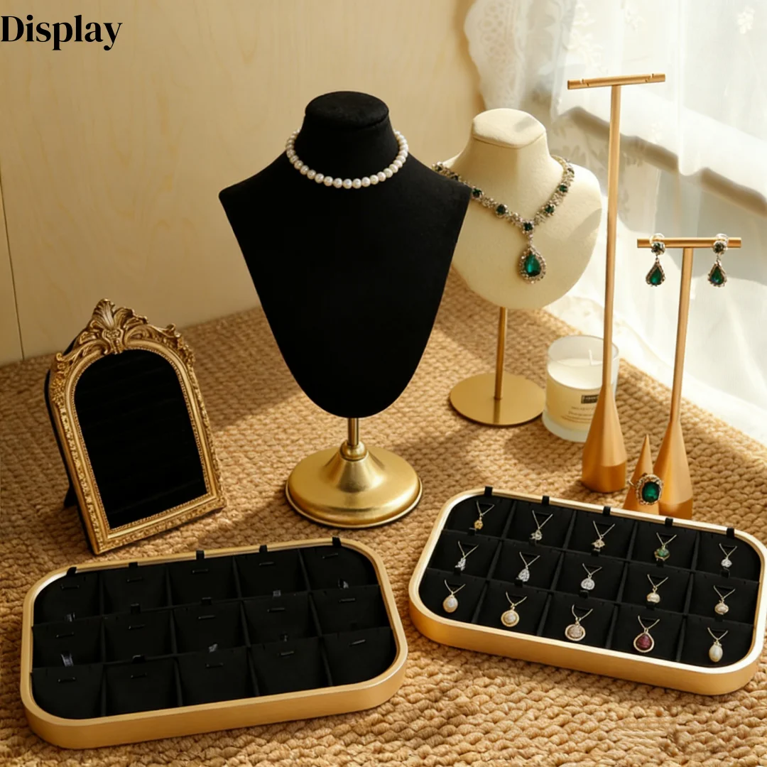

Black Jewelry Display Stand with Bust Model for Necklace, Hanging Earring & Ring Frame, Multi-Functional Jewelry Organizer