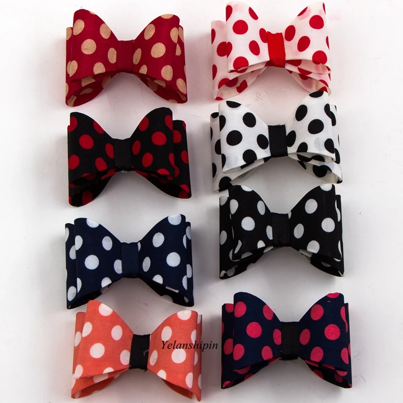 

10pcs/lot 3.2" 8colors Newborn Luxe Dot Hair Bows Clips For Headbands Handmade Hard Satin Bow Ties Clip For Girl Hair Accessory