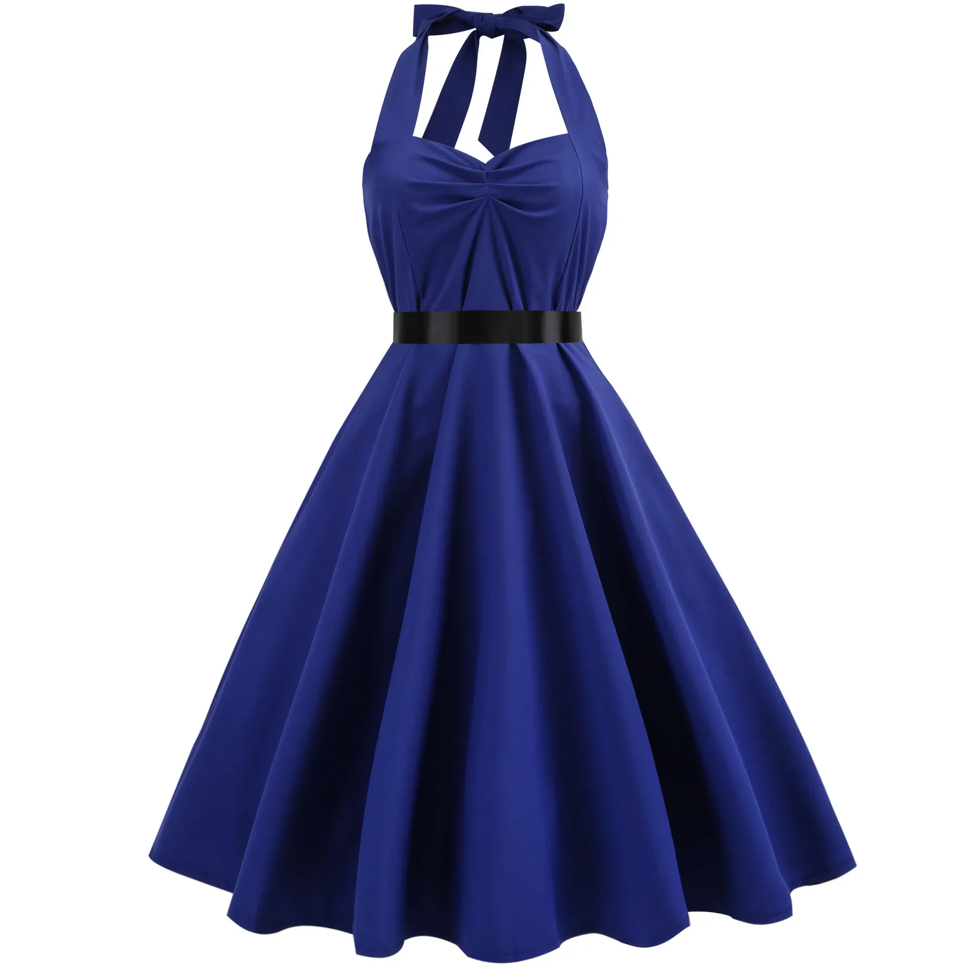 

Sexy Halter Party Dress Women Summer Backless Vintage Dresses Retro Rockabilly Swing Robe femme Elegant Midi Sundress