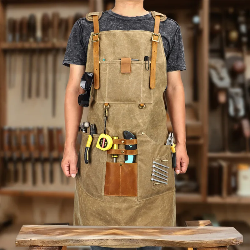 Thick Canvas Handbag+Apron Set Multi-functional Tools Pocket Hairdresser Woodworking Waterproof Oil Proof Overalls Longer Apron