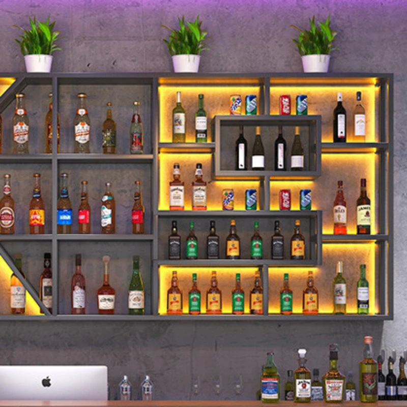 Wine Bar Liquor Storage Multifunctional Kitchen Cabinet Modern Nightclub Furniture Wall Mounted Stockage Vin Shelf Display Metal