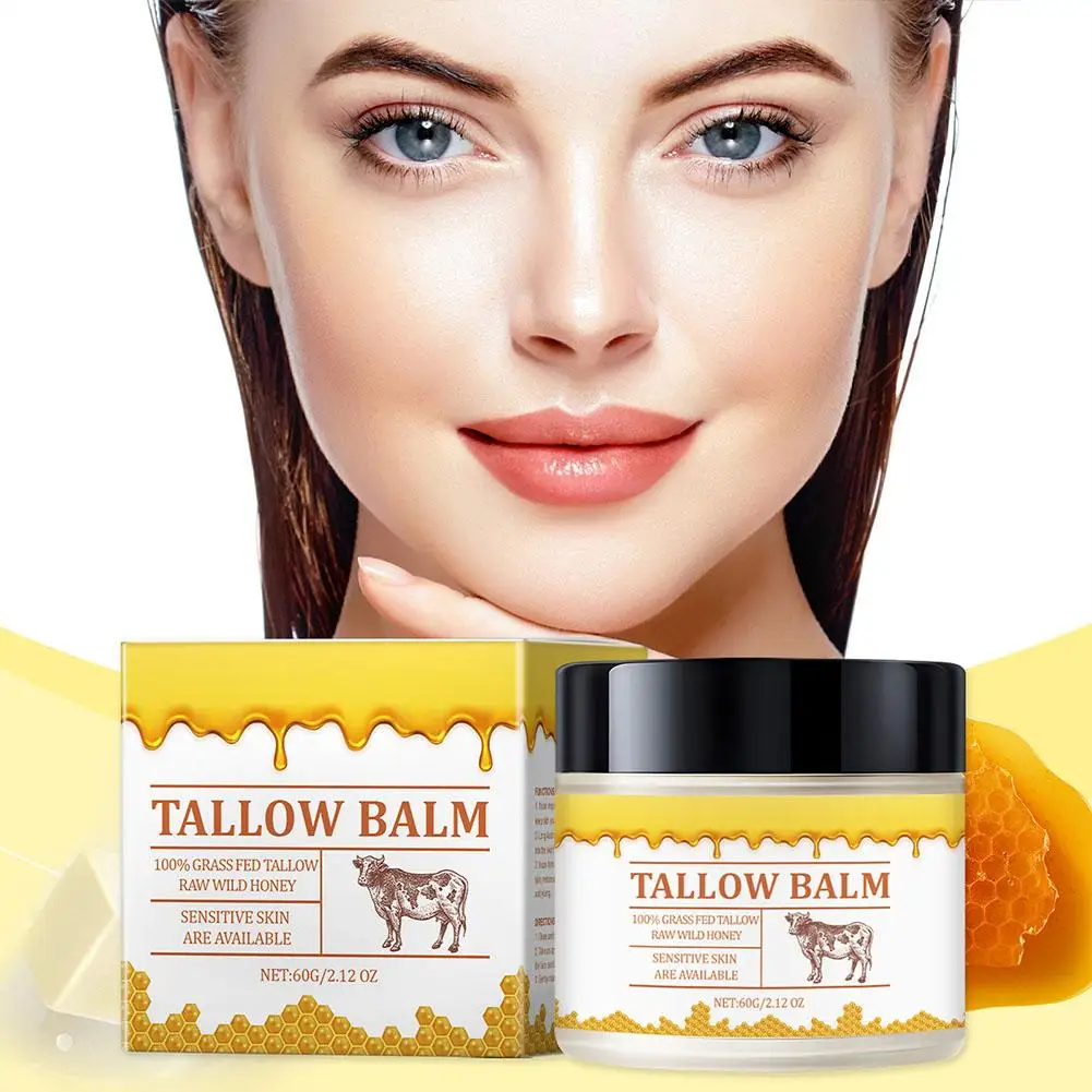 Beef Tallow Paste For Skin Care, 60g Beef Balm, Grass Fed Tallow Wild Honey, Face And Body Whipped Moisturizer W5A5