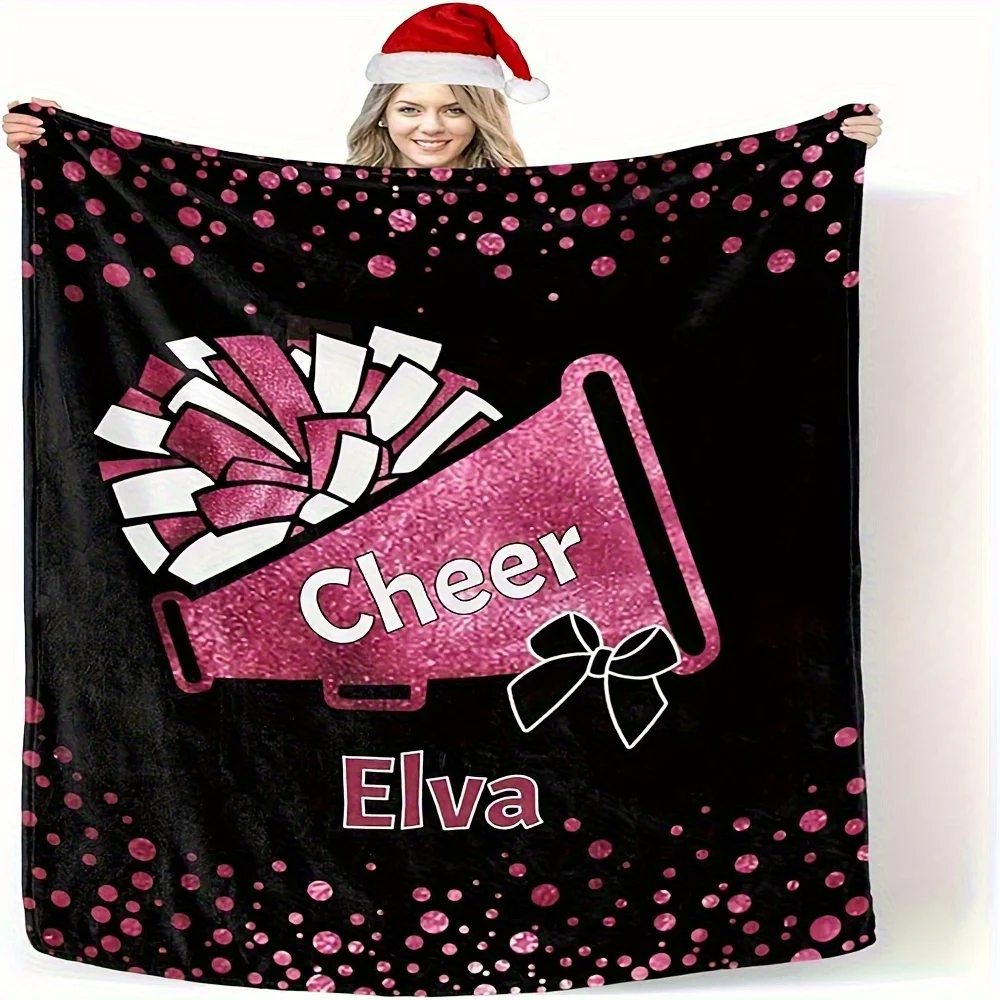 1pc Custom Cheerleader Blanket with Personalized Name, Perfect Gift for Mom, Wife, Girlfriend, Team, Mixed Colors, All-Season