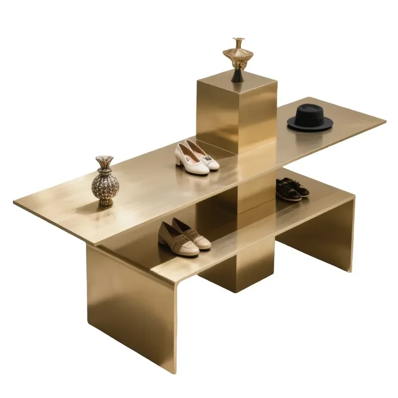 Clothing store gold double-layer display table stainless steel logistics water table