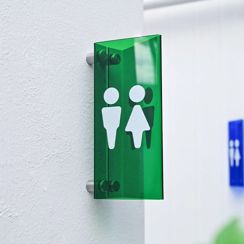 창의적인 컬러풀 아크릴 남녀 공용 화장실 따뜻함 알림 표지 삼각형 측면 걸이형 양면 화장실 문 표지