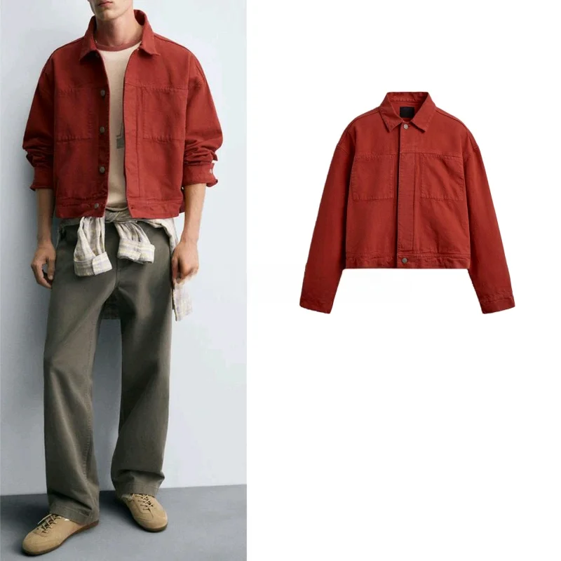 

Business Casual Short Jacket Men's Fashion Autumn New Style Pocket Decorated Flip Collar Jacket Polyester Fiber Long Sleeve