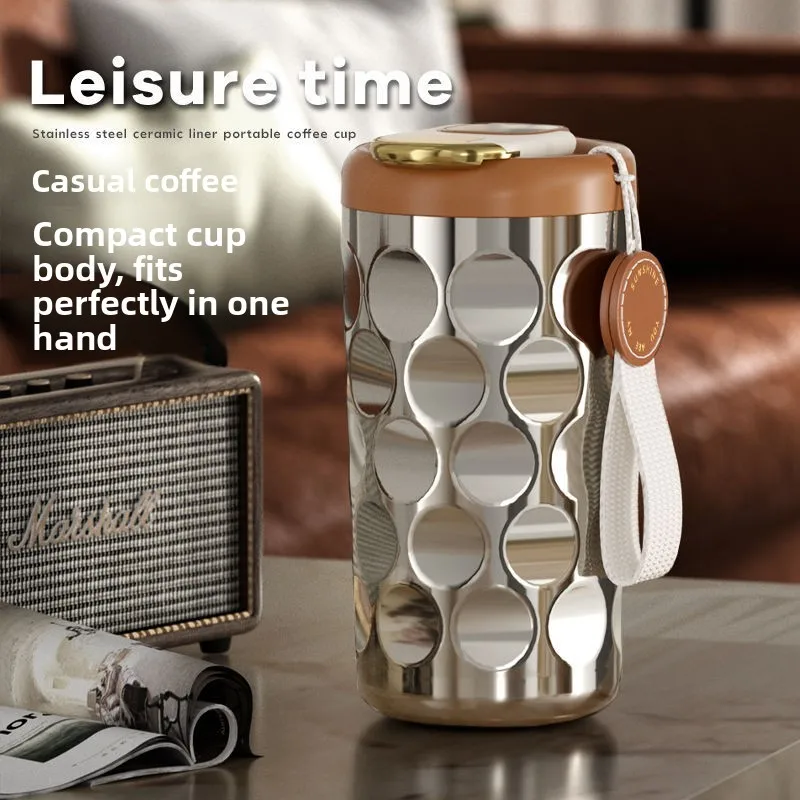 Ceramic Intelligent Insulated Coffee Cup, Stainless Steel Portable Drinking Cup, High-End Water Cup