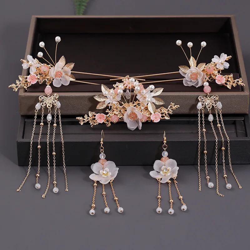 Hanfu headgear hairpin Super fairy fringed ancient costume set Internet celebrity classical walking accessories