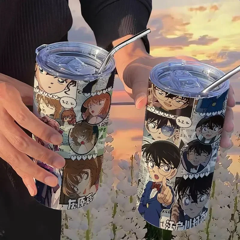 Detective Conan and Phantom Thief Kidd thermos cup with straw portable coffee cup fashionable cartoon portable student water cup