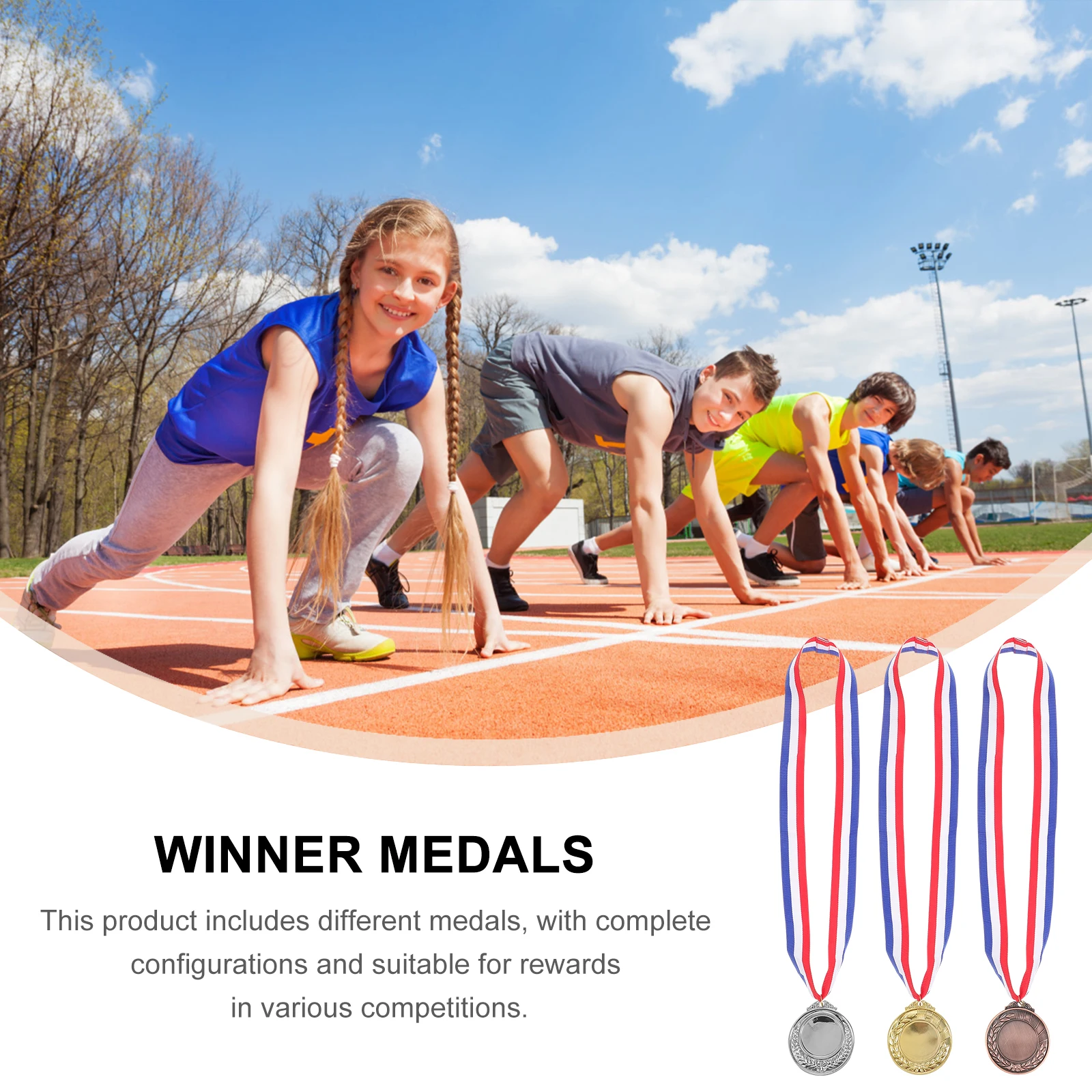 

6pcs High Quality Reward Medals Sports Competition Winners s Golden Silver Bronze Universal Metal Award Medal Set Race